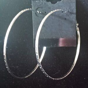 Retro Silvertone Hoop Earrings  2"